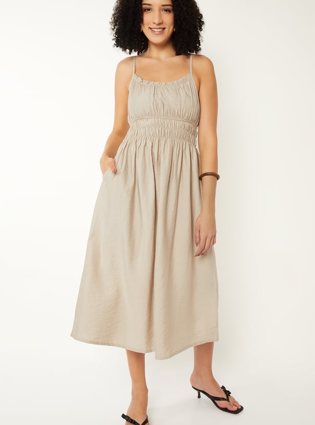 Women Solid A-line Midi Dress