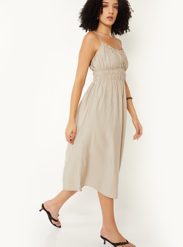 Women Solid A-line Midi Dress