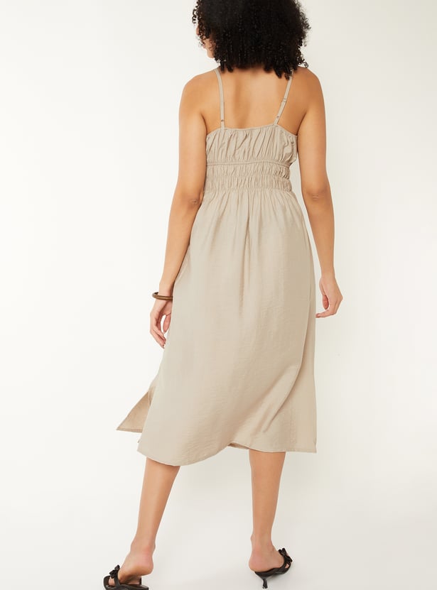 Women Solid A-line Midi Dress