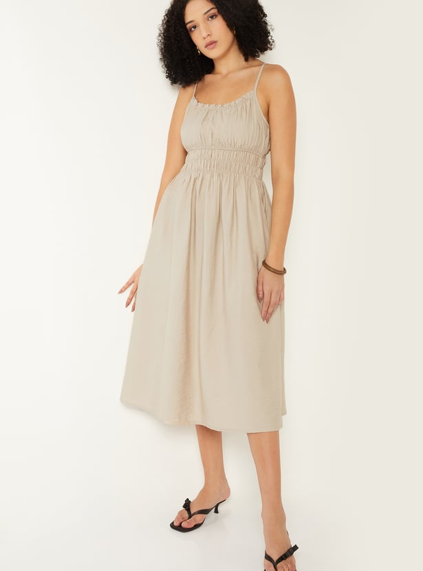 Women Solid A-line Midi Dress