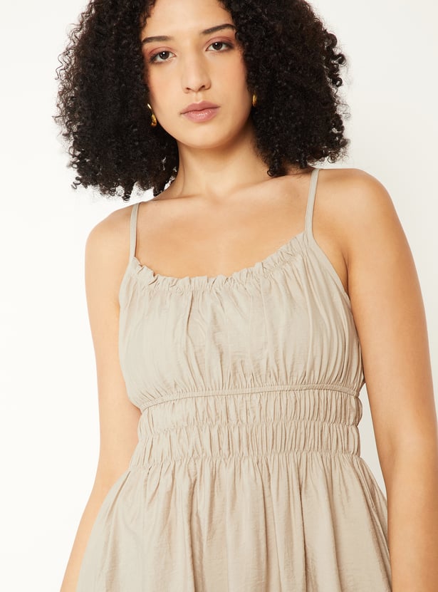 Women Solid A-line Midi Dress