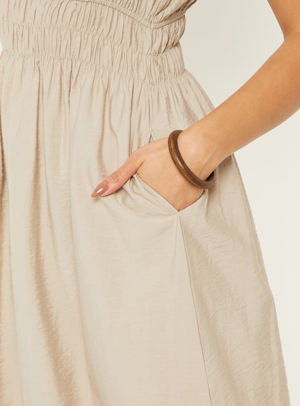 Women Solid A-line Midi Dress