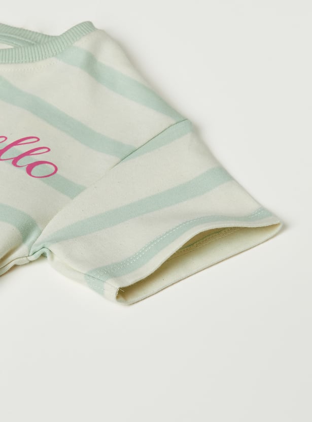 Girls Striped T-shirt with Crochet Detail