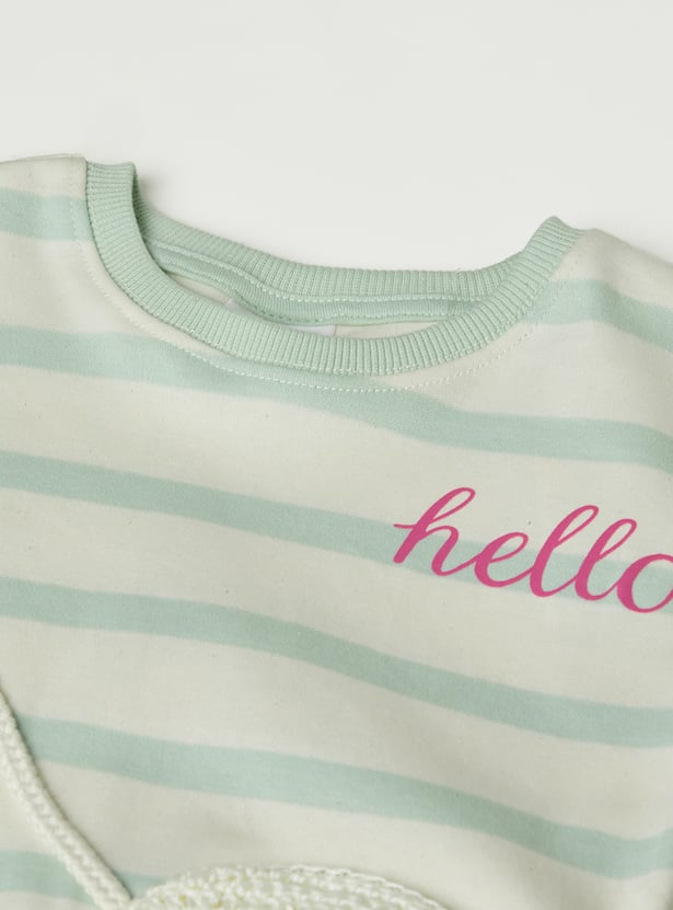 Girls Striped T-shirt with Crochet Detail