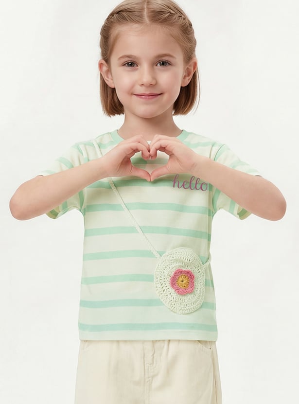Girls Striped T-shirt with Crochet Detail