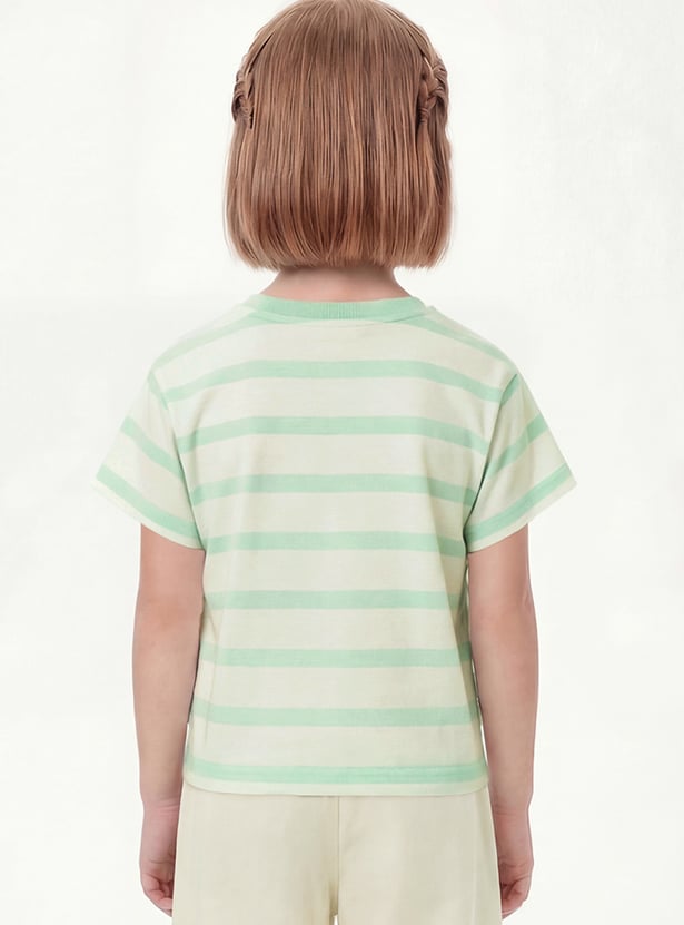 Girls Striped T-shirt with Crochet Detail