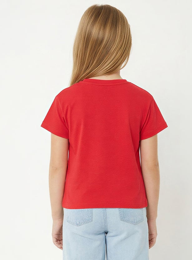 Girls My Melody Print Bow Applique T-shirt