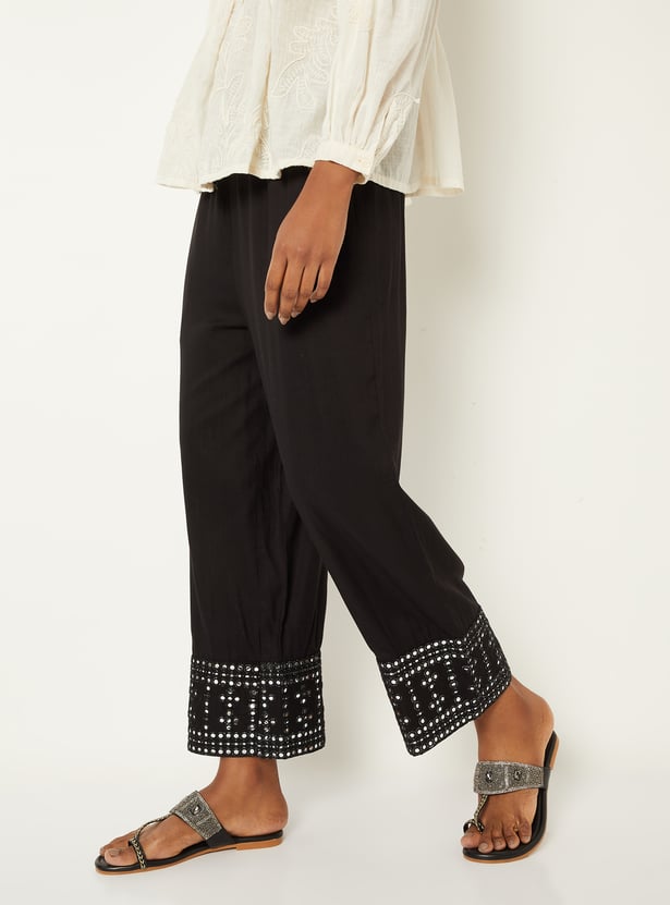 Women Mirror-Work Hem Palazzos
