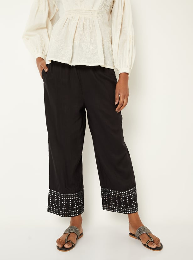 Women Mirror-Work Hem Palazzos