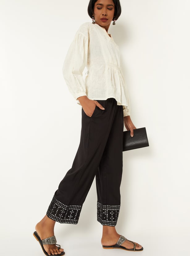 Women Mirror-Work Hem Palazzos