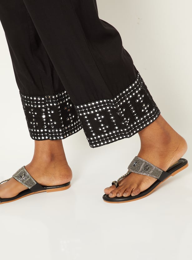 Women Mirror-Work Hem Palazzos