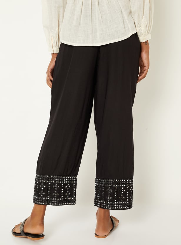 Women Mirror-Work Hem Palazzos