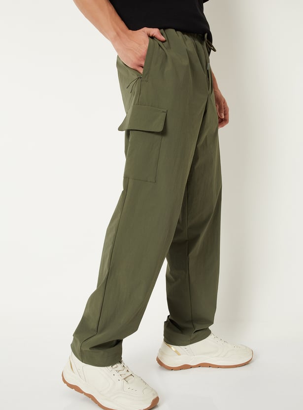 Men Solid Cargo Track Pants