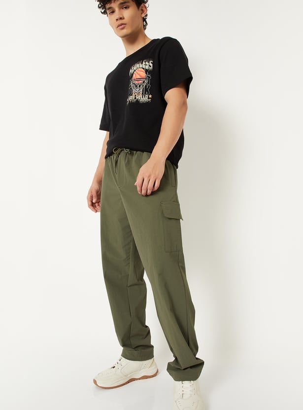 Men Solid Cargo Track Pants