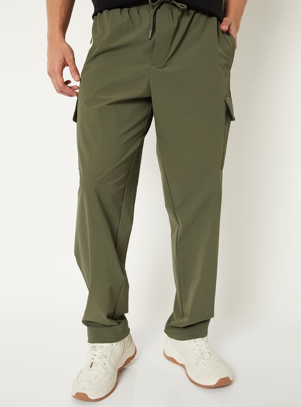 Men Solid Cargo Track Pants