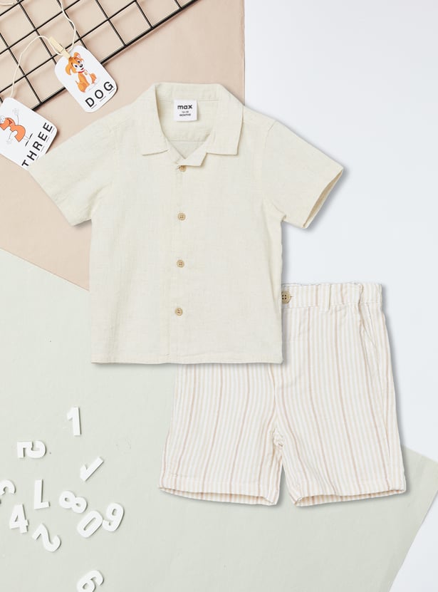 Boys Textured Shirt and Striped Shorts Set