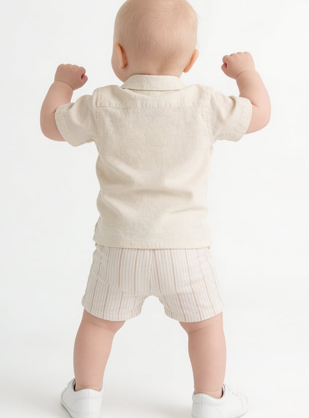 Boys Textured Shirt and Striped Shorts Set
