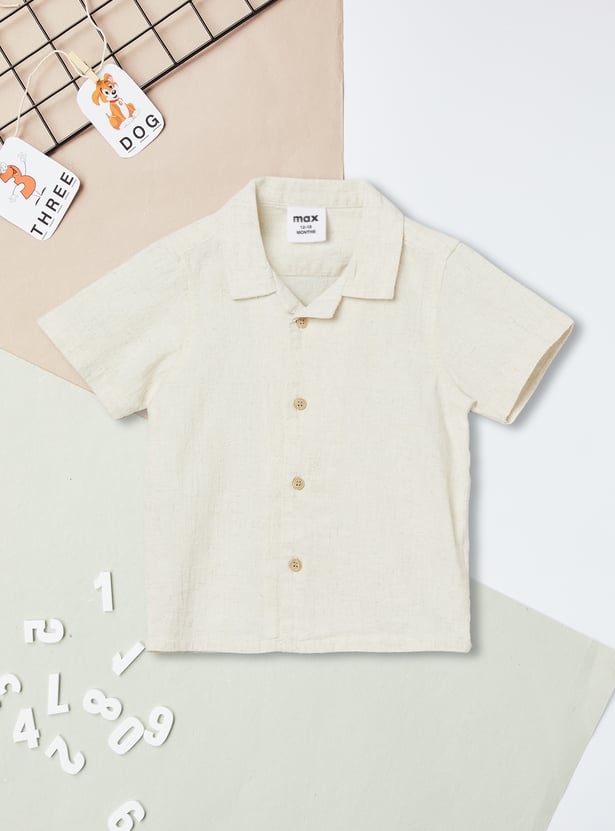 Boys Textured Shirt and Striped Shorts Set
