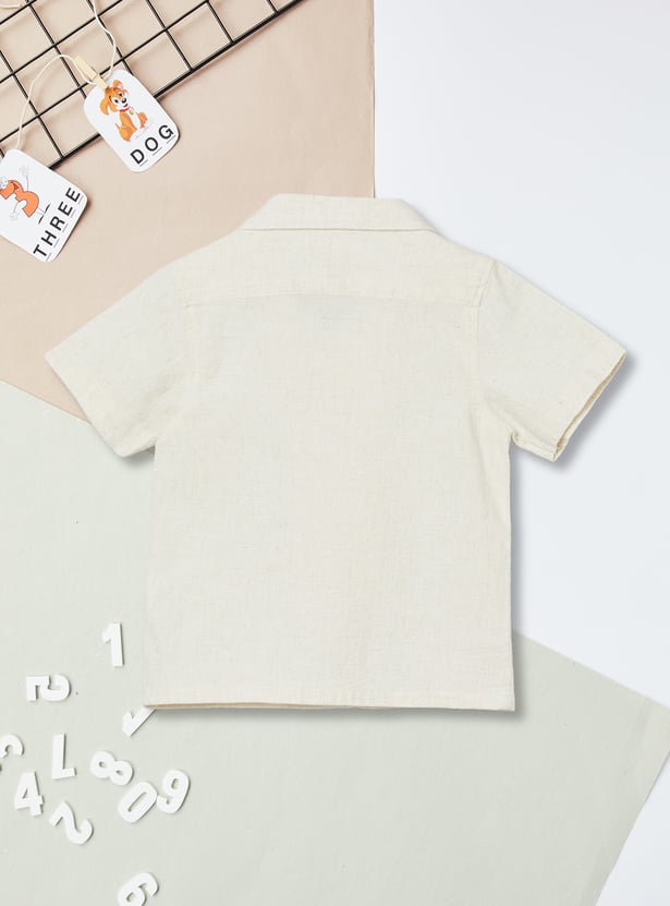 Boys Textured Shirt and Striped Shorts Set