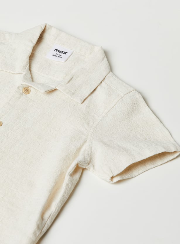 Boys Textured Shirt and Striped Shorts Set