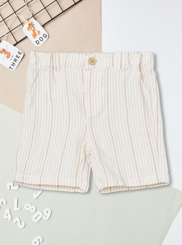 Boys Textured Shirt and Striped Shorts Set