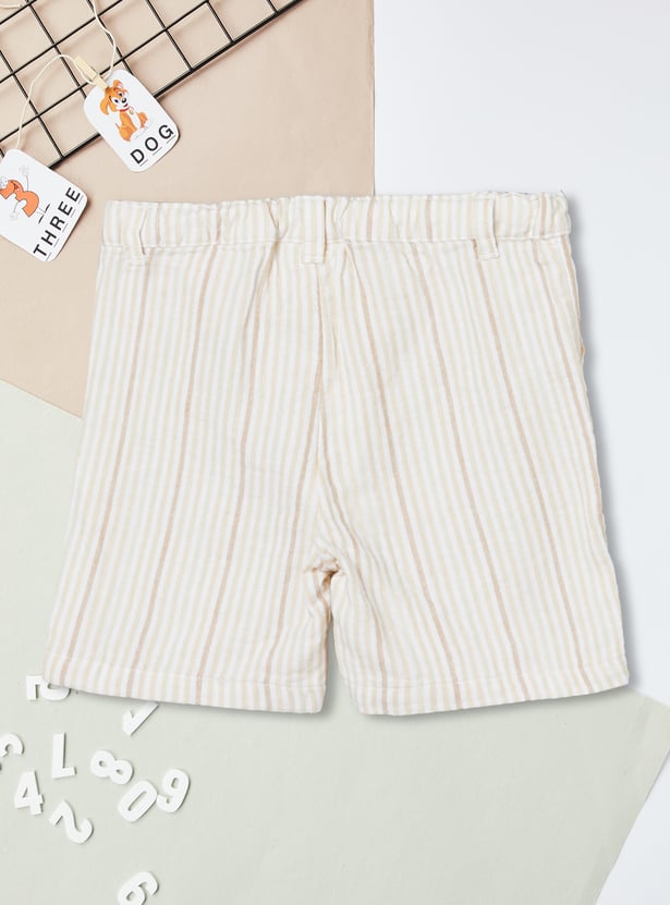 Boys Textured Shirt and Striped Shorts Set