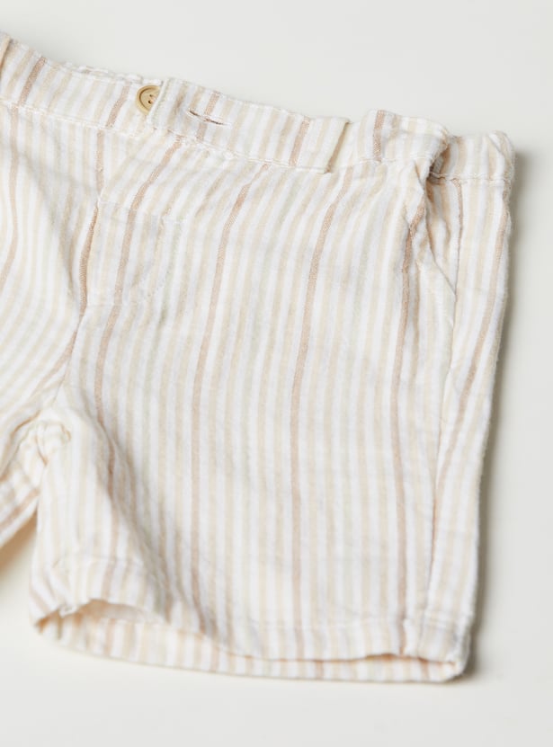 Boys Textured Shirt and Striped Shorts Set
