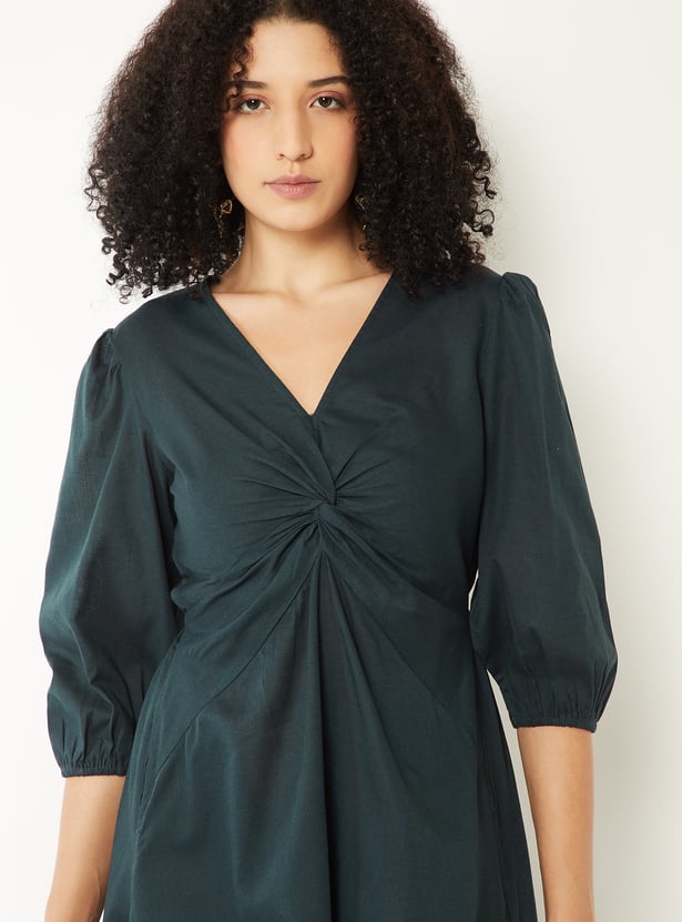Women Solid Twist Detail Midi Dress