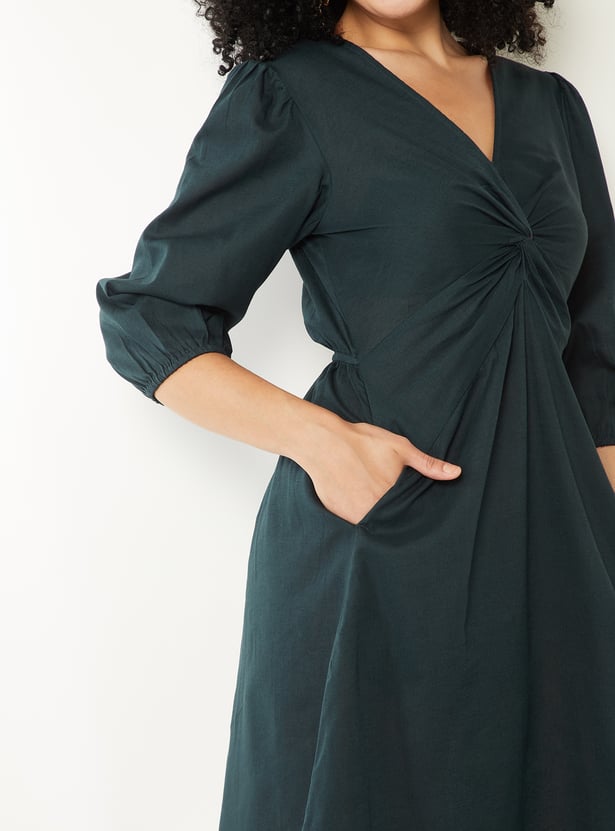 Women Solid Twist Detail Midi Dress
