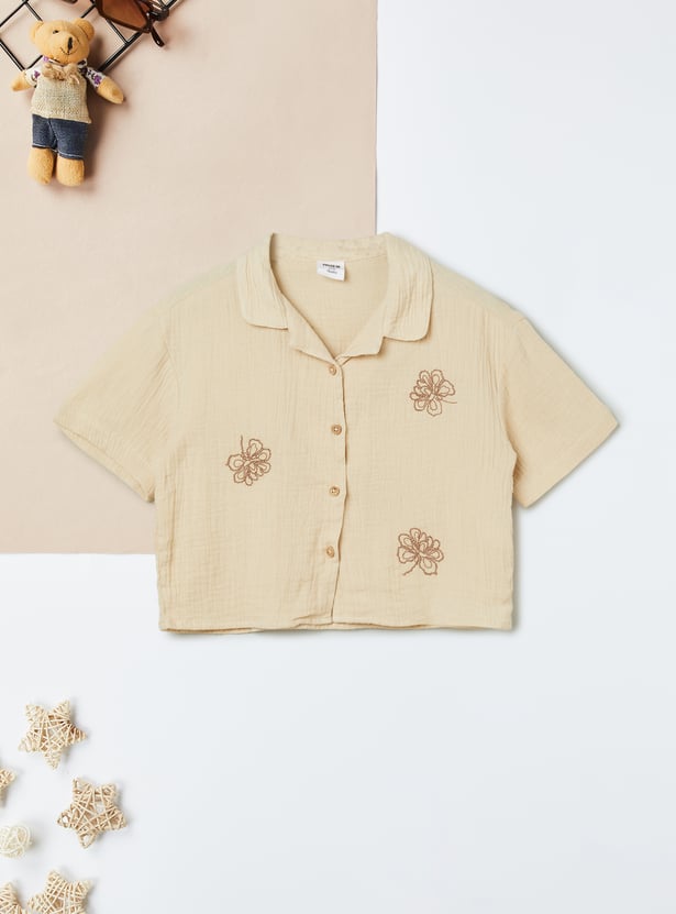 Girls Embroidered Resort Collar Shirt