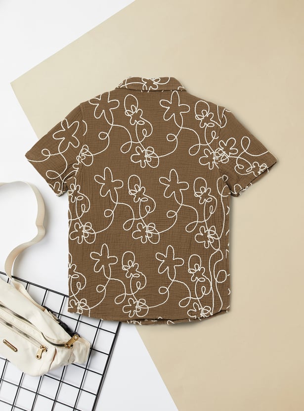 Boys Embroidered Oversized Shirt