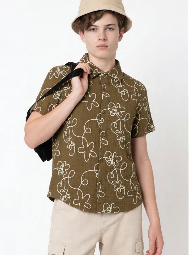 Boys Embroidered Oversized Shirt