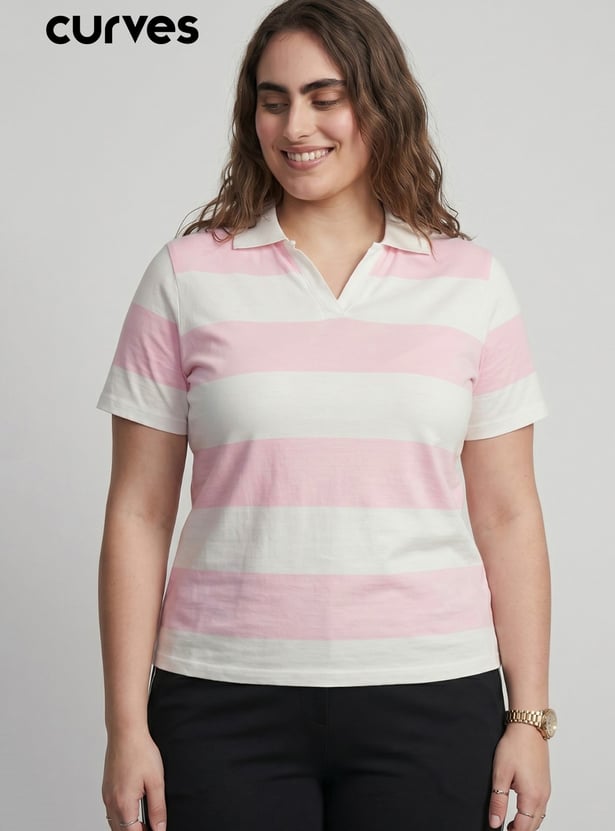 Women Striped Polo T-shirt