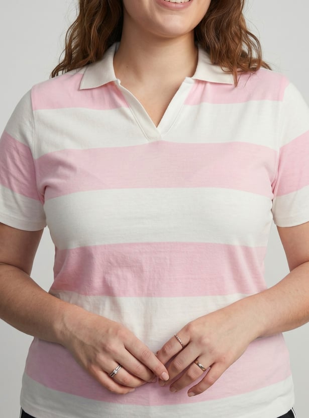 Women Striped Polo T-shirt