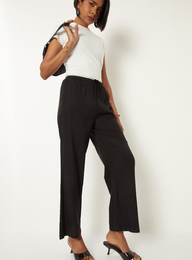 Women Solid Wide Leg Trousers