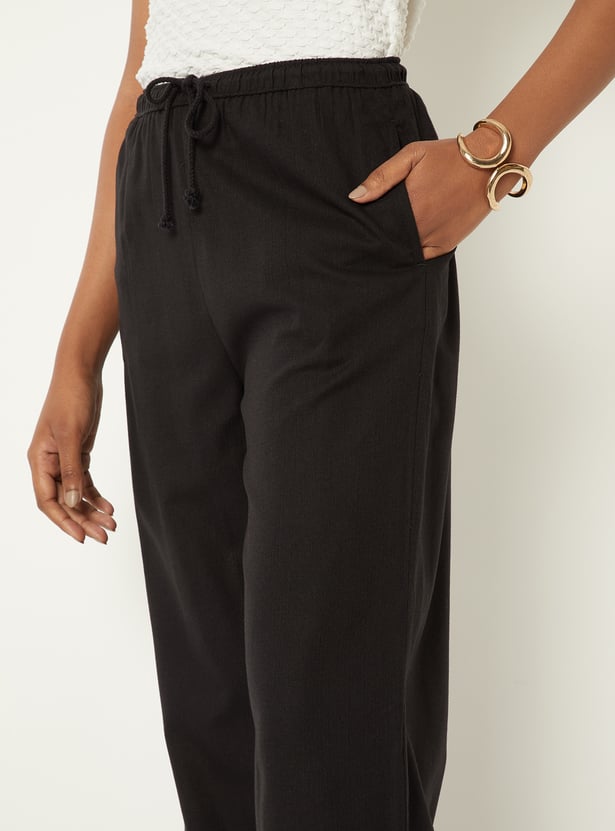 Women Solid Wide Leg Trousers
