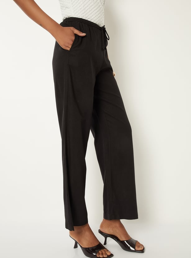Women Solid Wide Leg Trousers