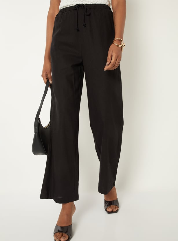 Women Solid Wide Leg Trousers