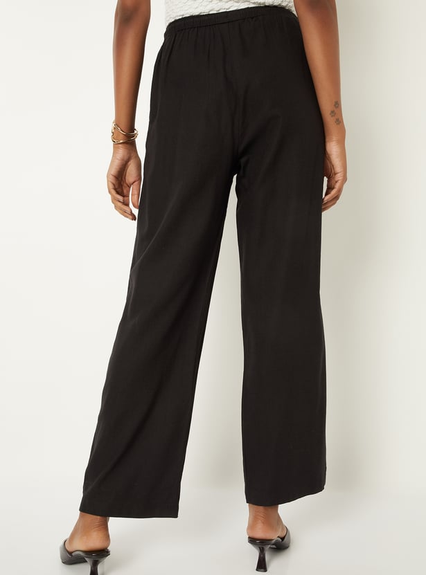 Women Solid Wide Leg Trousers