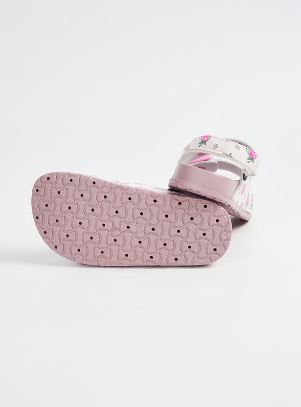 Girls Printed Sandals with Velcro Back Straps