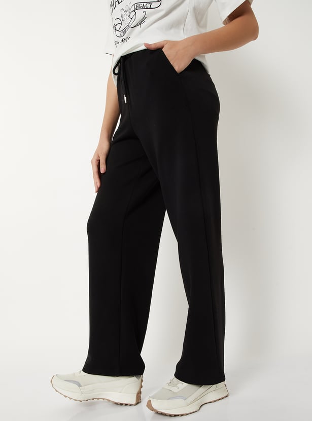 Women Solid Butter Soft Wide Leg Sports Track Pants