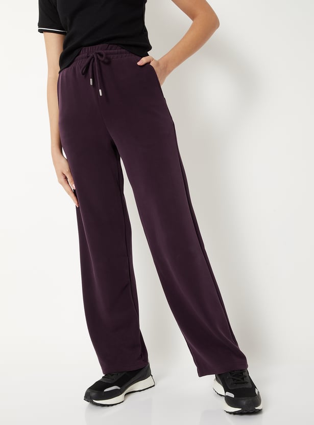 Women Solid Butter Soft Wide Leg Sports Track Pants