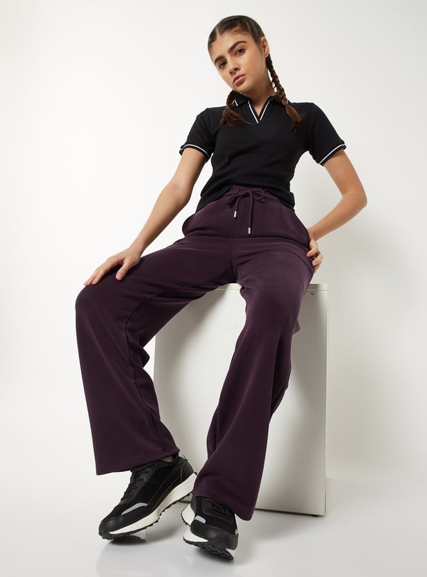 Women Solid Butter Soft Wide Leg Sports Track Pants