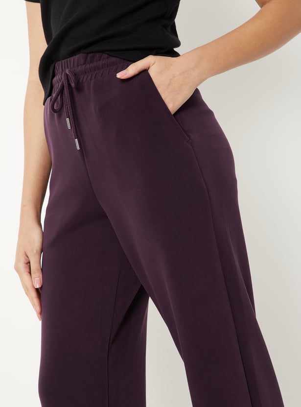 Women Solid Butter Soft Wide Leg Sports Track Pants