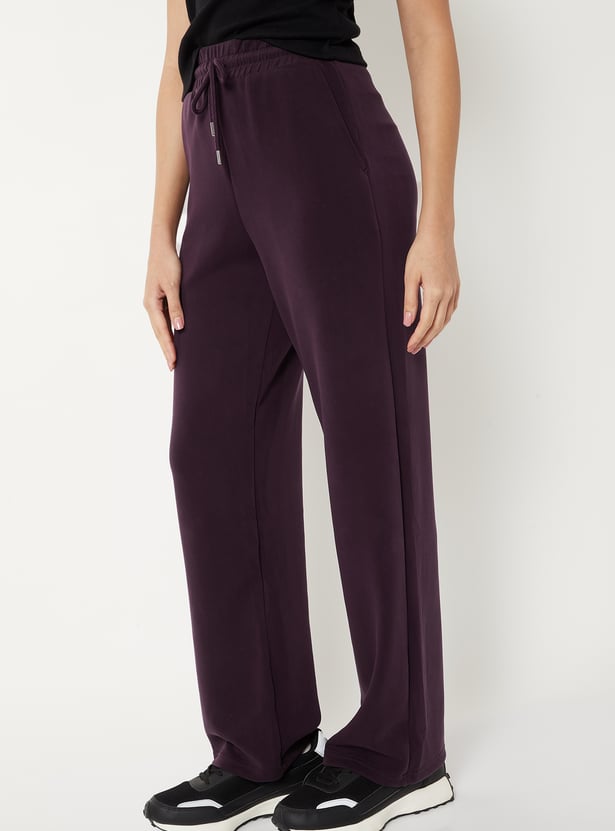 Women Solid Butter Soft Wide Leg Sports Track Pants