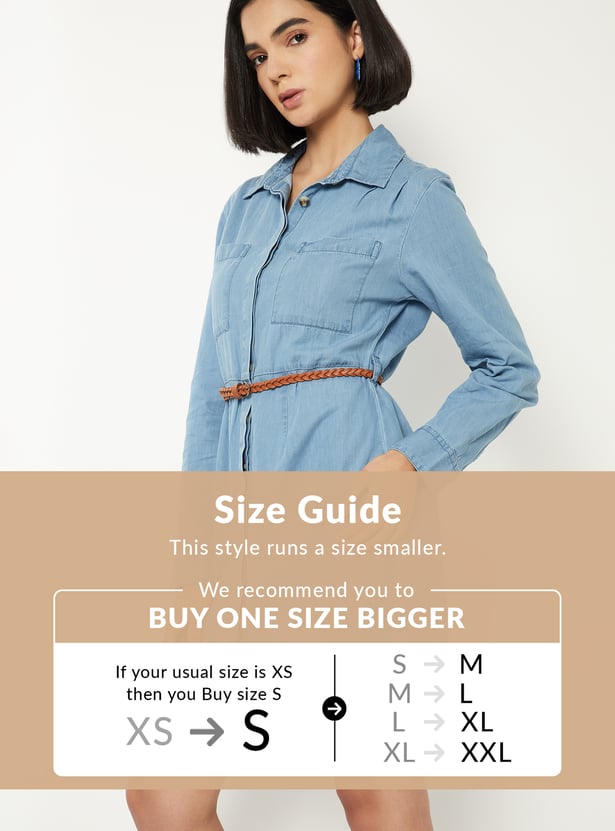 Women Solid Shirt Dress with Belt