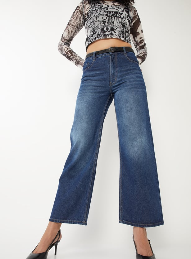 Women Washed Wide Leg Jeans