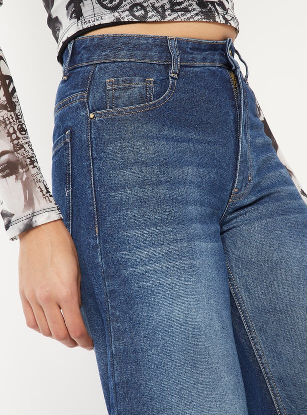 Women Washed Wide Leg Jeans
