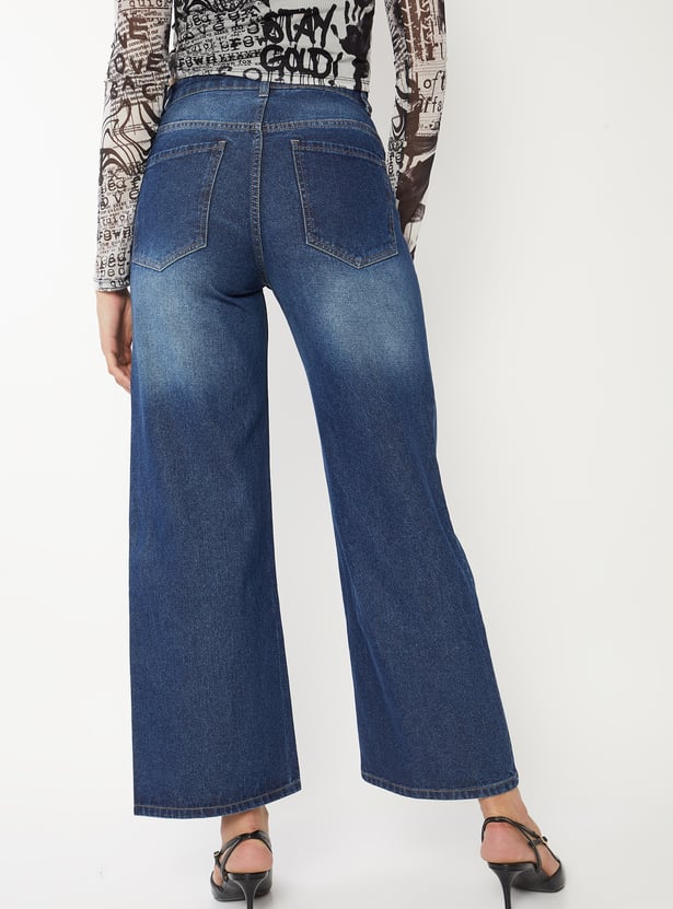 Women Washed Wide Leg Jeans