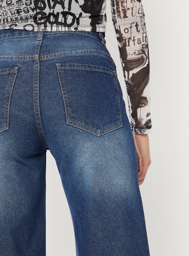 Women Washed Wide Leg Jeans